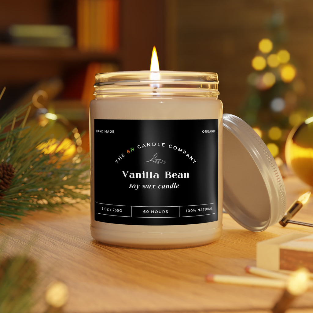 Vanilla Bean Soy Candle 9oz | Scented Candle with White Lid