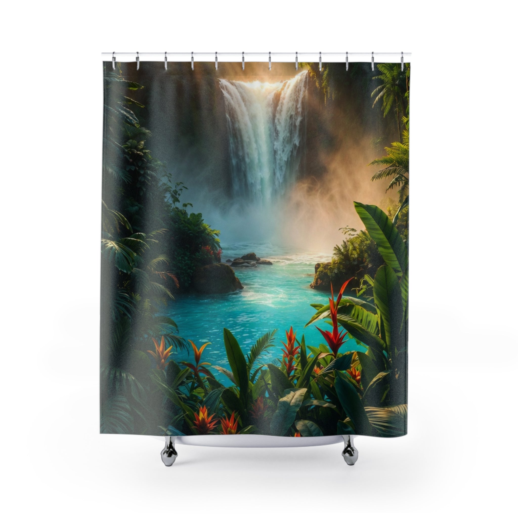 Tropical Waterfall Shower Curtain | Jungle Falls Bathroom Decor