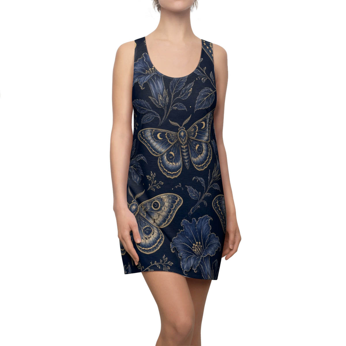 Vintage Moth Floral Racerback Dress | Navy Botanical Allover Print