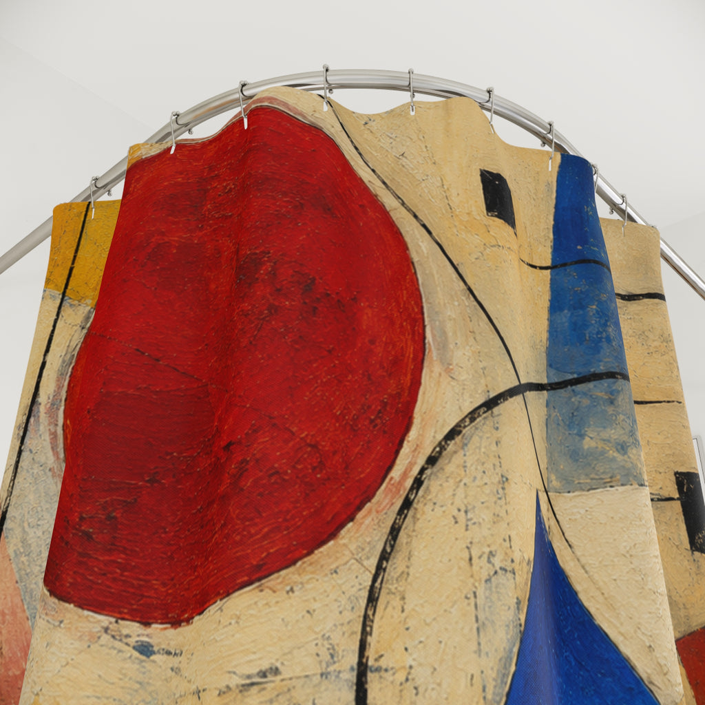 Abstract Geometric Art Shower Curtain | Modern Red Circle Blue Triangle