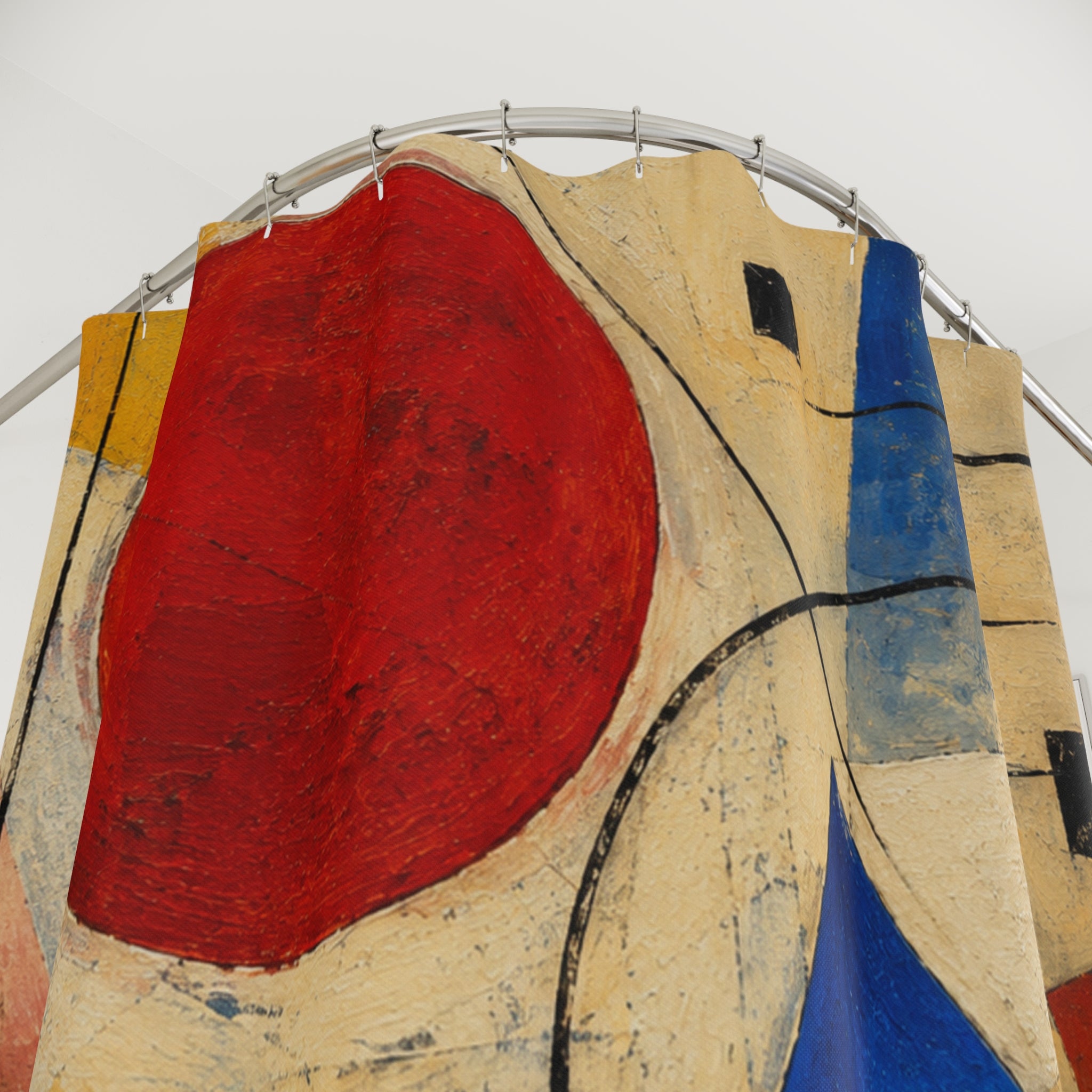 Abstract Geometric Art Shower Curtain | Modern Red Circle Blue Triangle