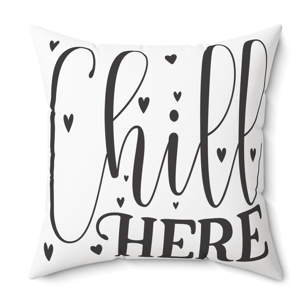 Chill Here pillow | Script typography, black hearts, decorative throw pillow