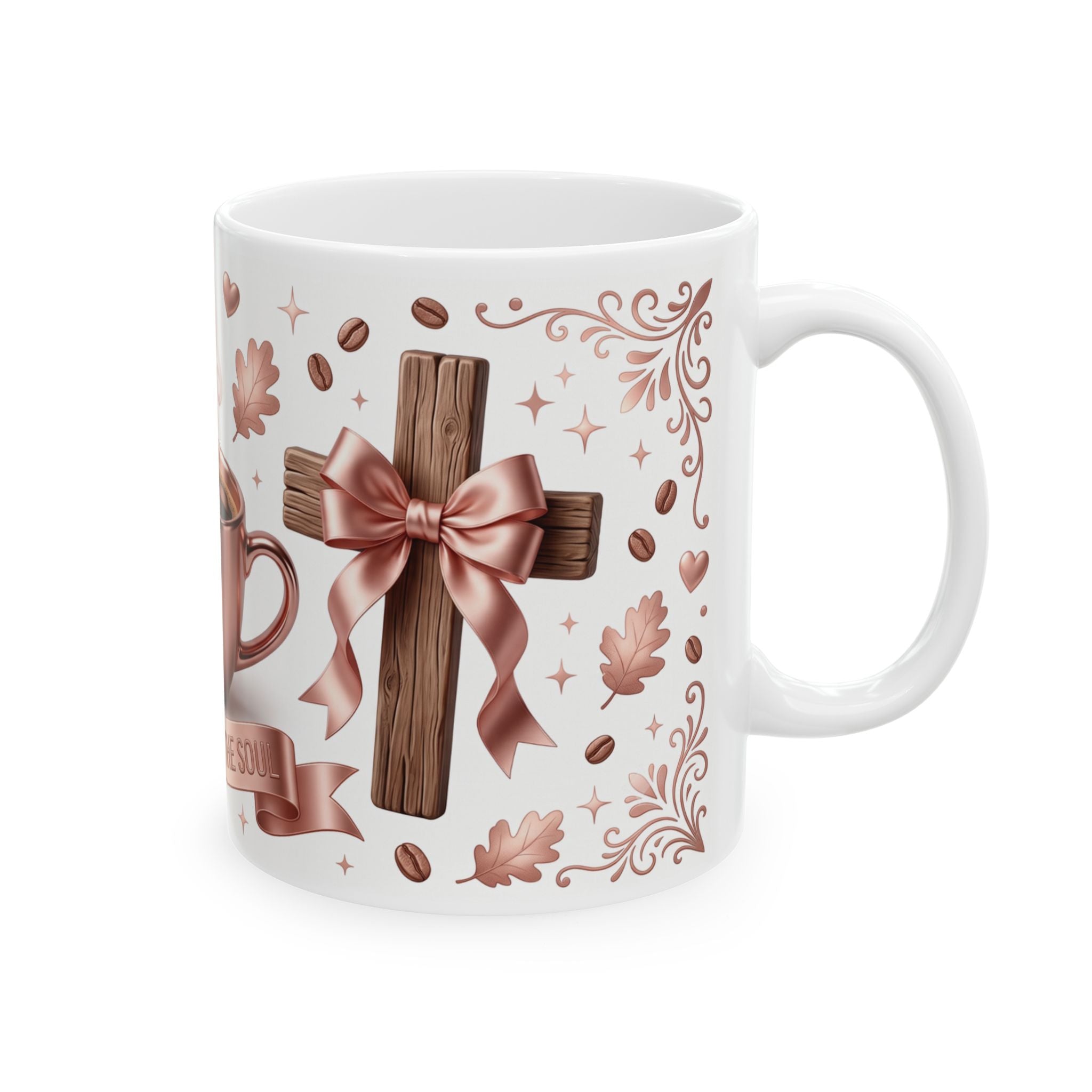 Coffee and Therapist Mug | Ceramic Coffee Cup, Rose Gold Autumn Design