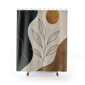 Minimal Leaf Line Art Shower Curtain | Neutral Abstract Botanical