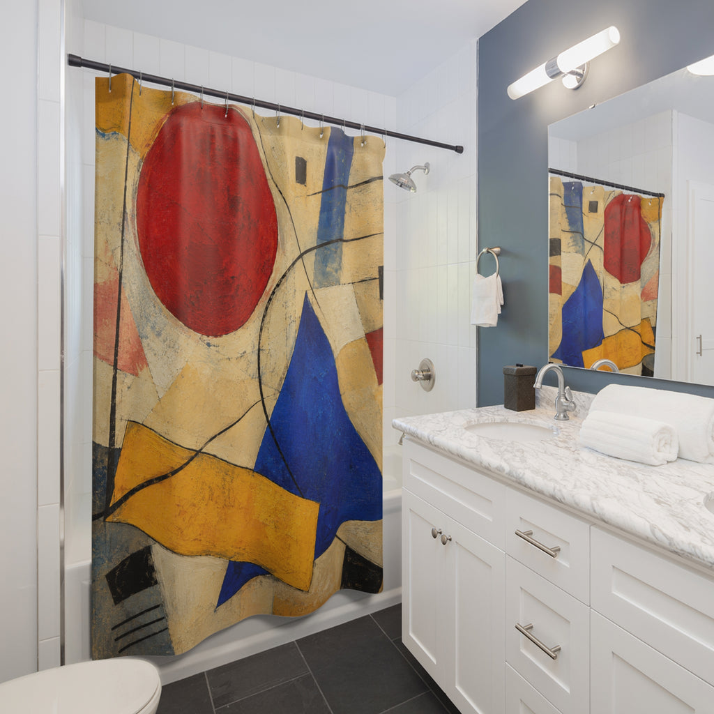 Abstract Geometric Art Shower Curtain | Modern Red Circle Blue Triangle