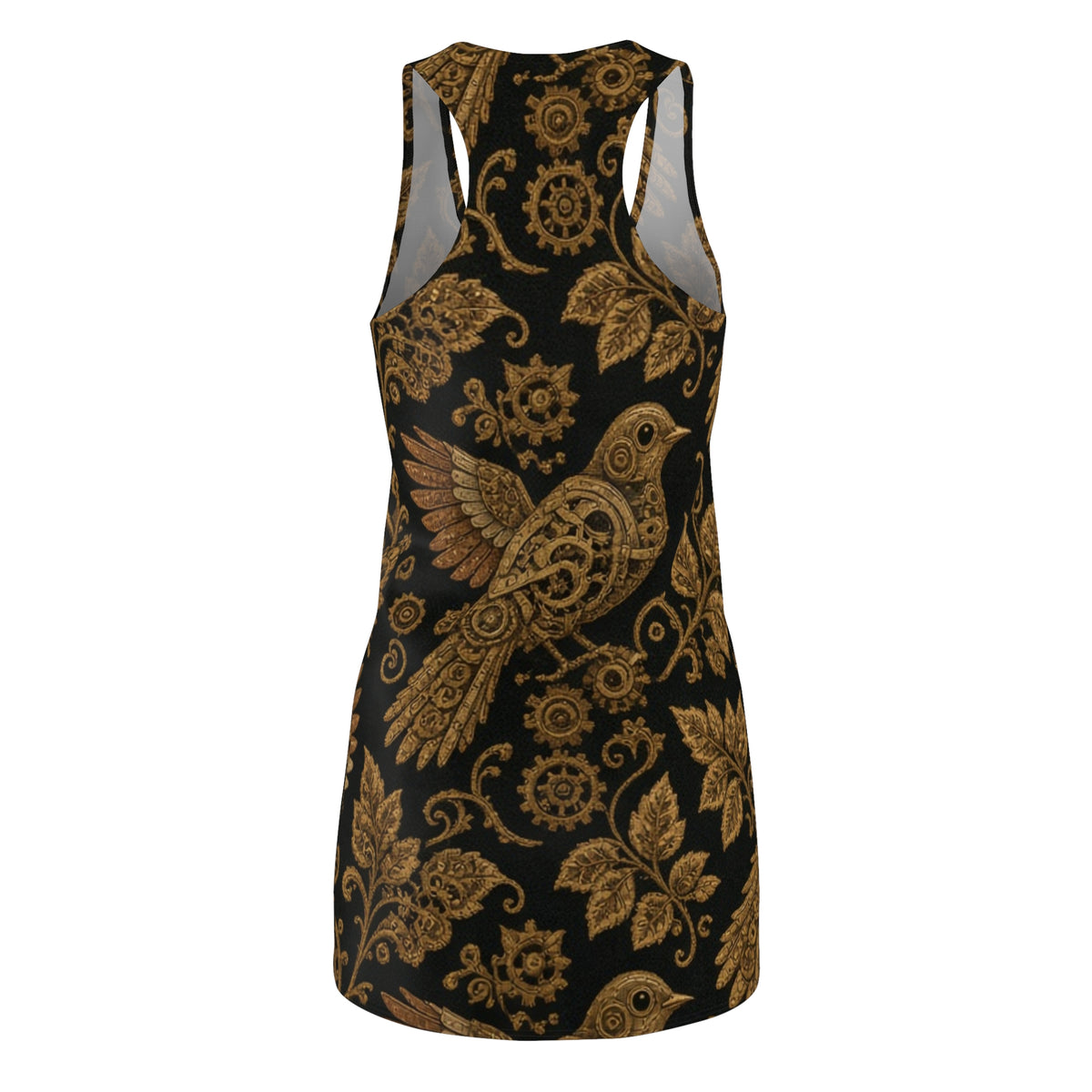 Golden Ornate Bird Racerback Dress | Floral Paisley Pattern