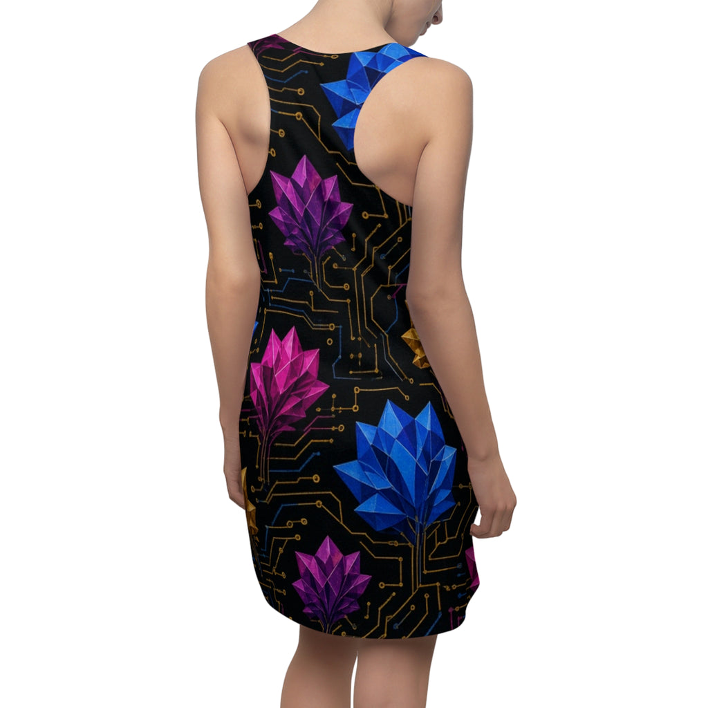 Geometric Lotus Circuit Racerback Dress | Floral Tech Pattern