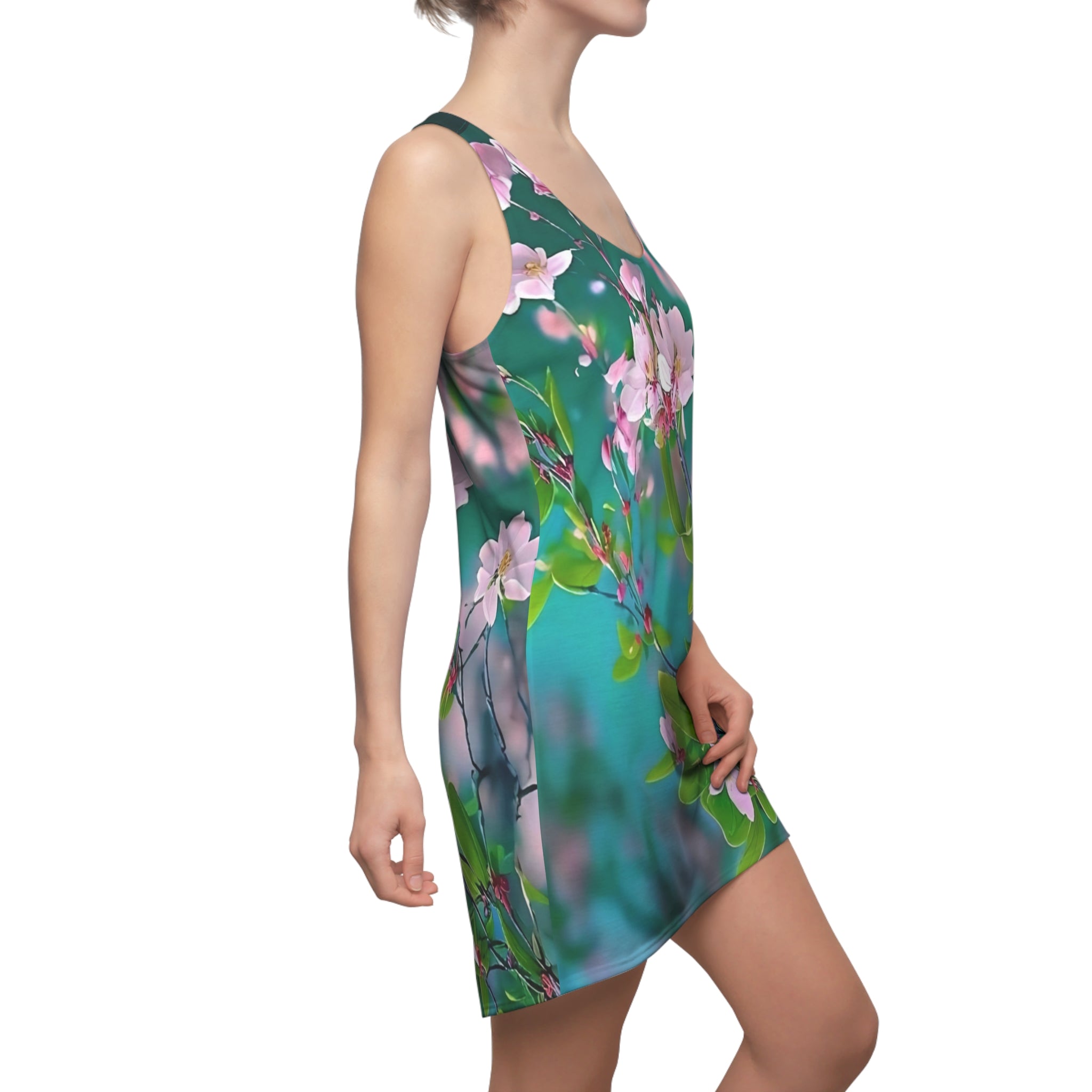 Cherry Blossom Floral Racerback Dress | All-Over Print Spring Flowers