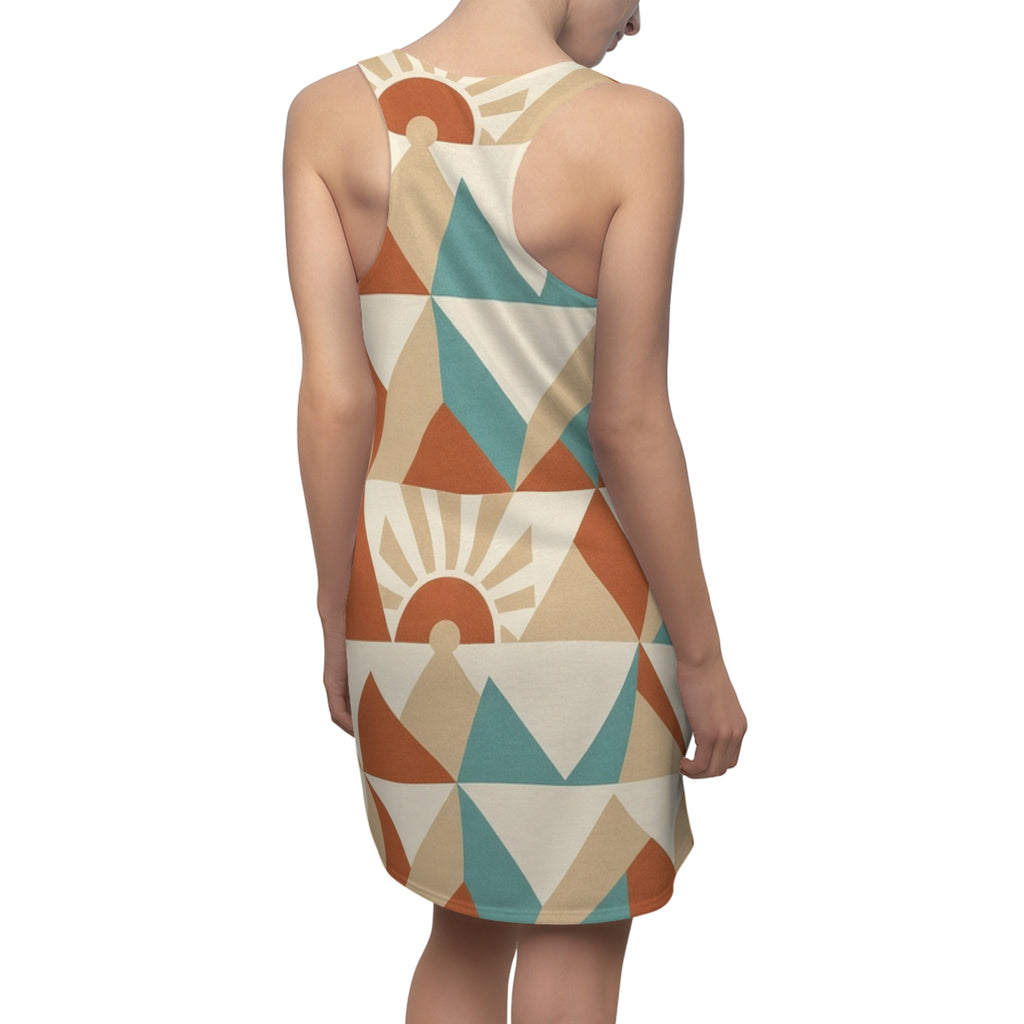 Geometric Sunrise Mountain Racerback Dress | Retro Triangle Print