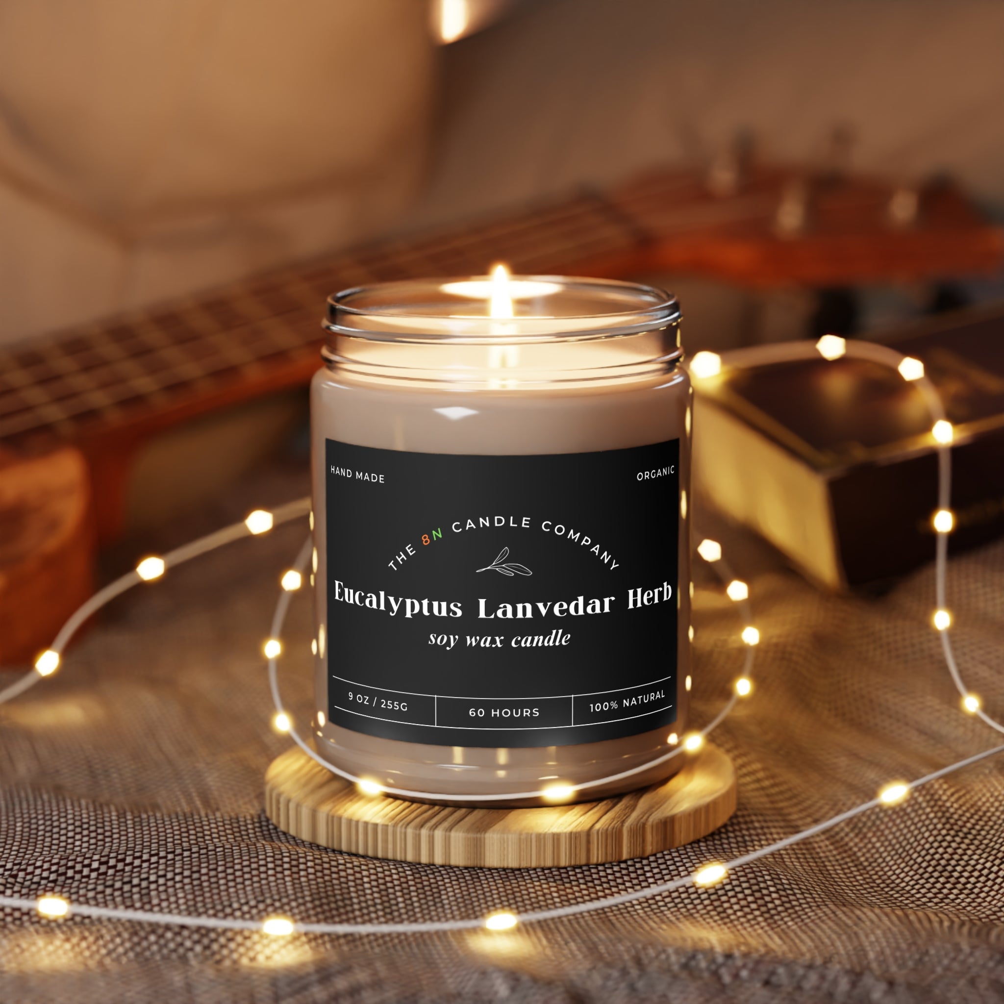 Eucalyptus Lavender Herb Candle 9oz Soy Wax Jar | White Lid