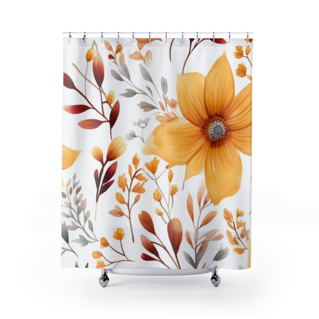 Autumn Wildflower Shower Curtain | Mustard Orange Floral Bathroom