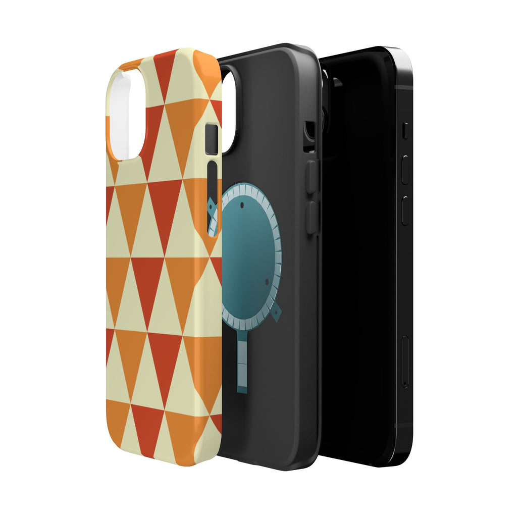 Retro Orange Triangle Pattern Phone Case | Geometric Magnetic Impact Case