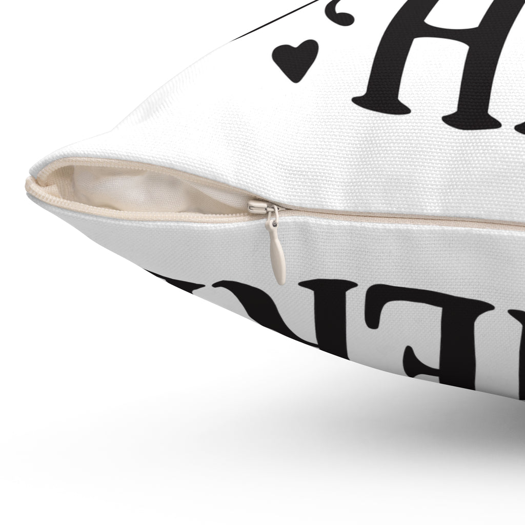Chill Here pillow | Script typography, black hearts, decorative throw pillow