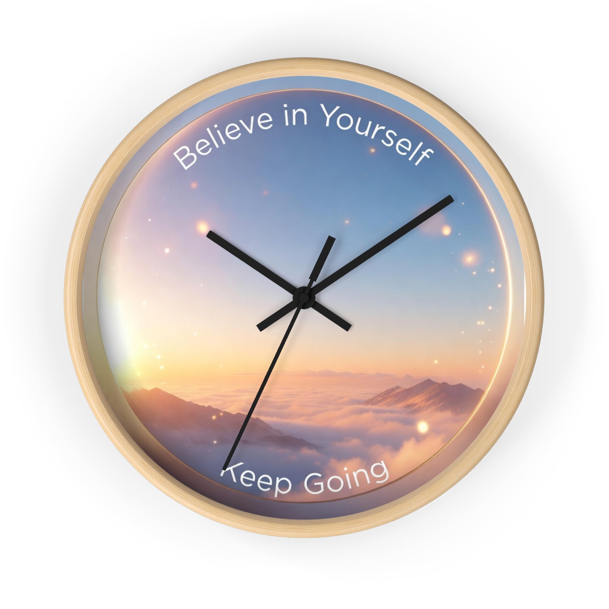 Believe in Yourself Keep Going Wall Clock | Sunrise Mountain Inspirational Clock