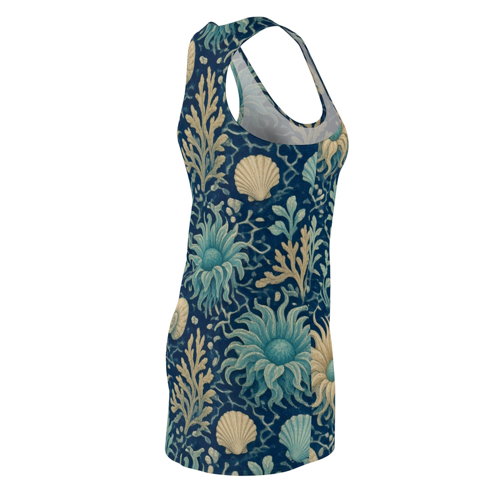 Seaweed and Shells Pattern Racerback Dress | Ocean Floral Nautical Print