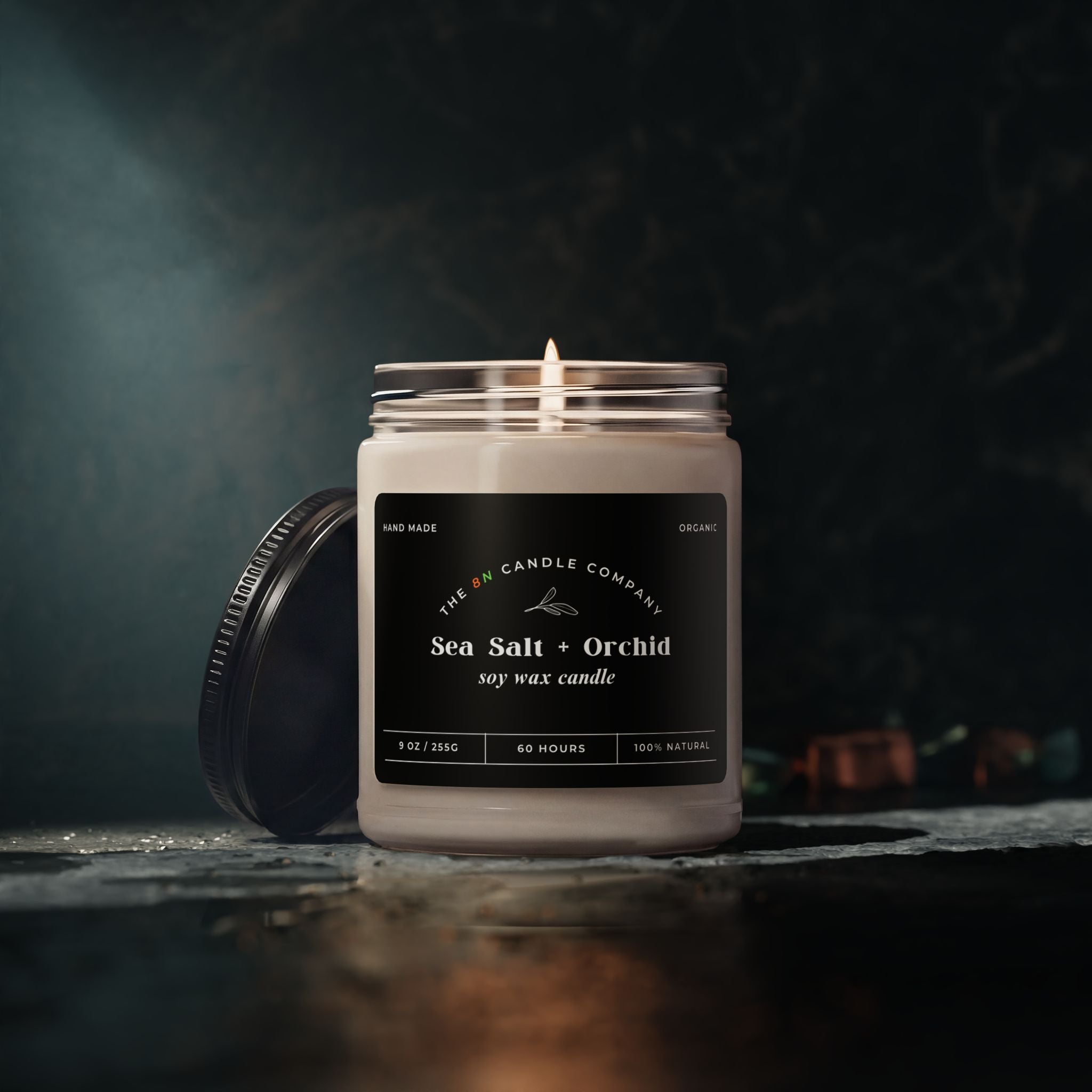 Sea Salt Orchid Candle 9oz Soy Jar | Scented Soy Candle