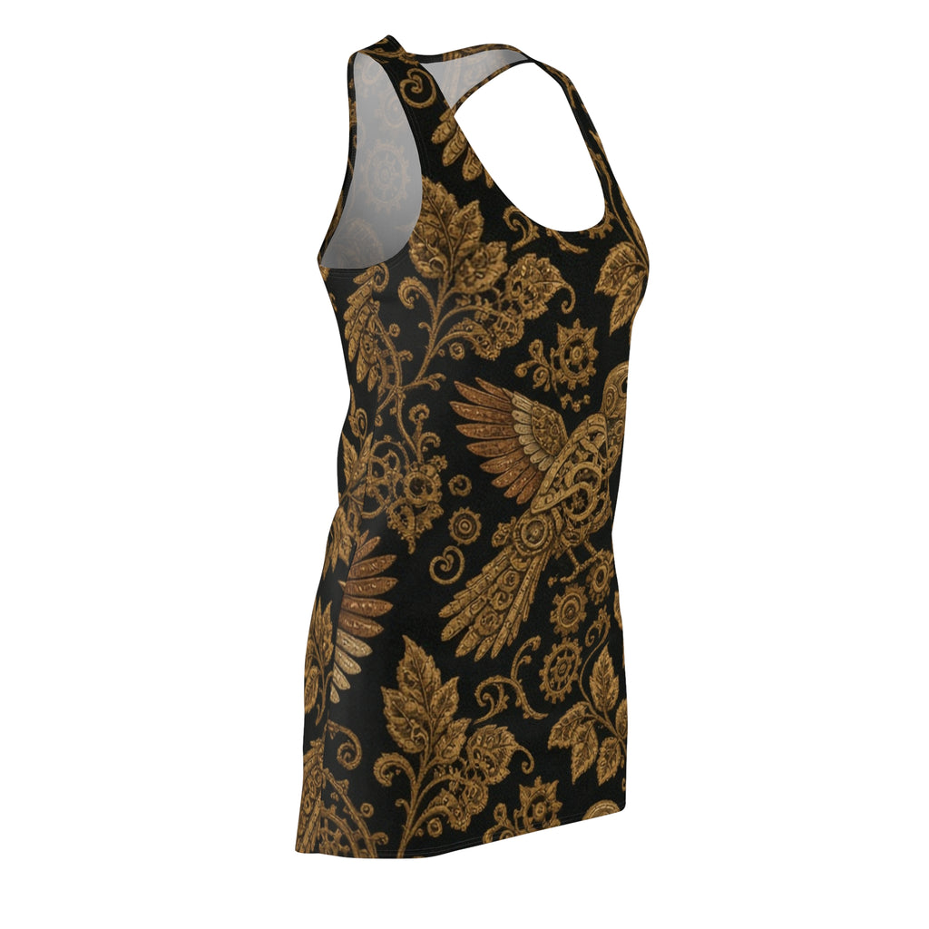 Golden Ornate Bird Racerback Dress | Floral Paisley Pattern