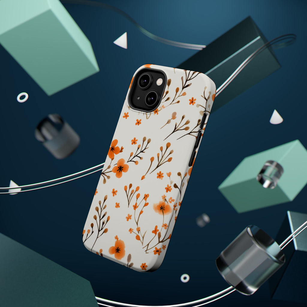 Orange Floral Pattern Phone Case | Magnetic Impact-Resistant Case