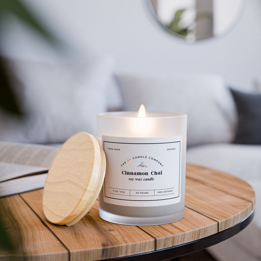 Cinnamon Chai Frosted Glass Candle, 11oz | Soy Wax, Wooden Lid