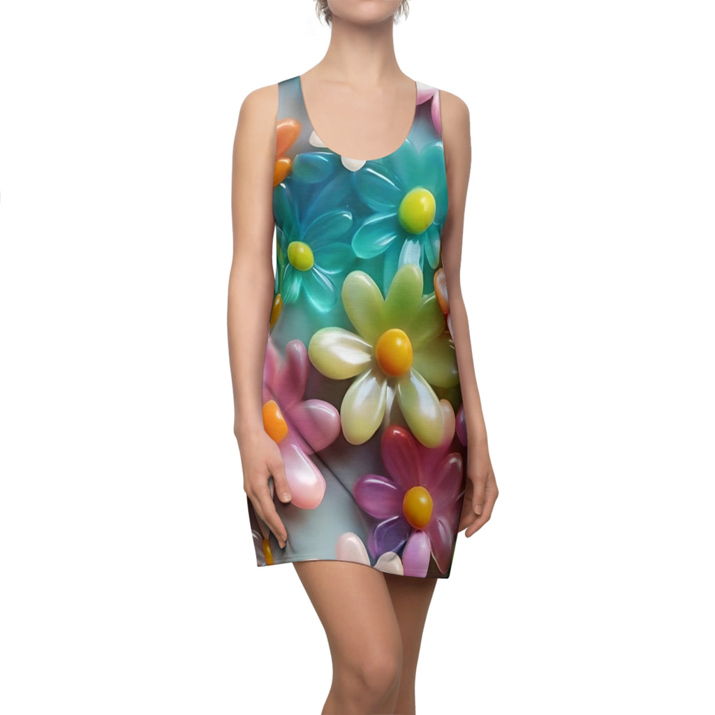Colorful 3D Daisy Pattern Racerback Dress | Floral AOP