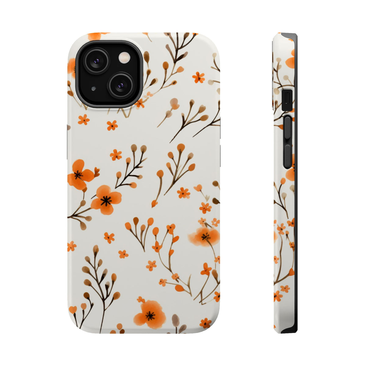 Orange Floral Pattern Phone Case | Magnetic Impact-Resistant Case