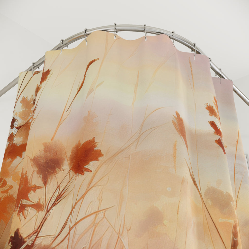 Golden Prairie Grasses Shower Curtain | Meadow Floral Bathroom Decor