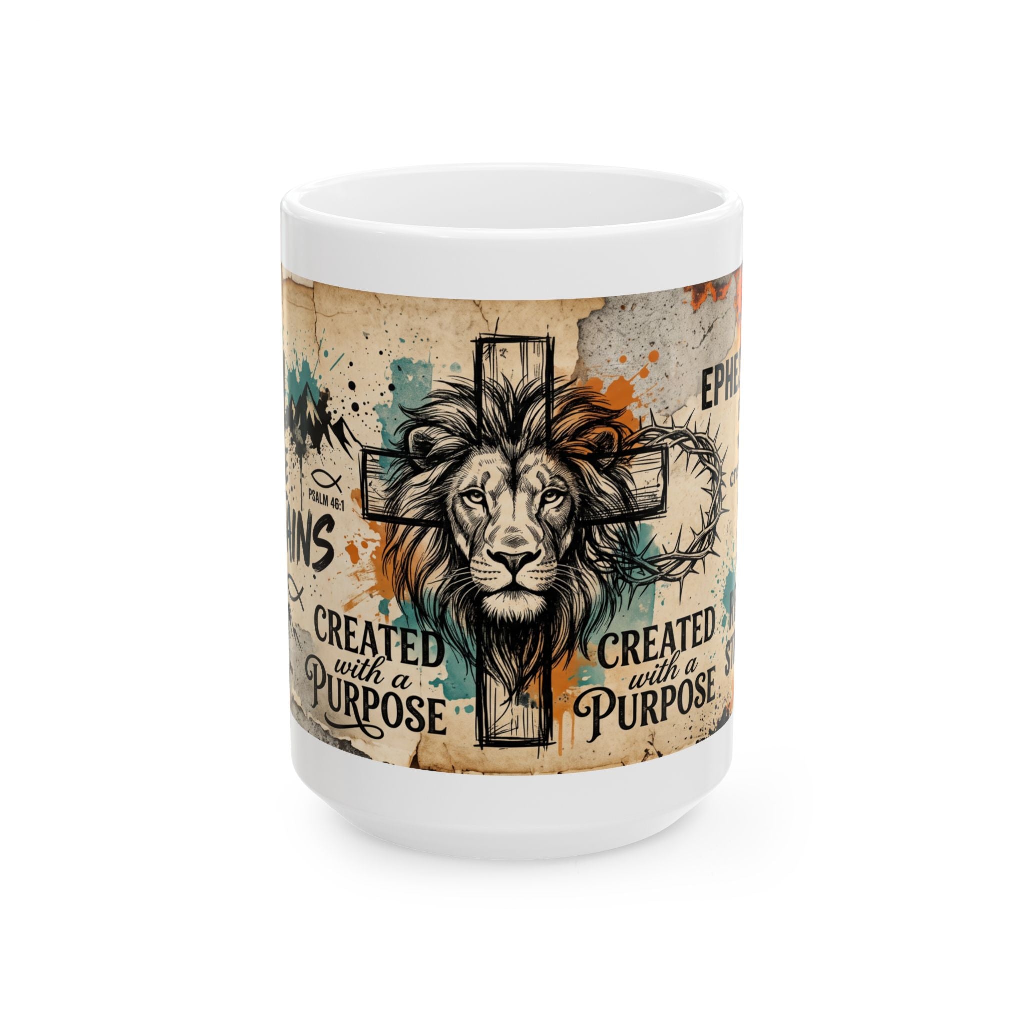 Created With Purpose Lion Cross Mug | Inspirational Christian Coffee Cup