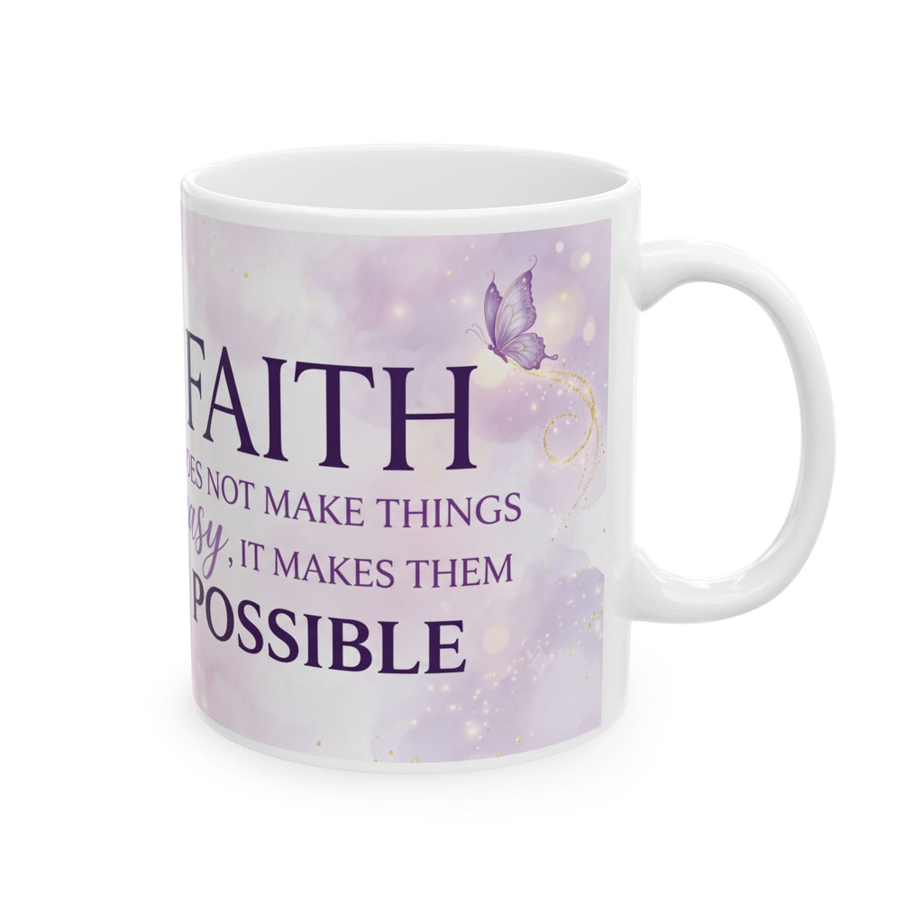 Faith Inspirational Quote Mug | Purple Floral Butterfly Ceramic Mug