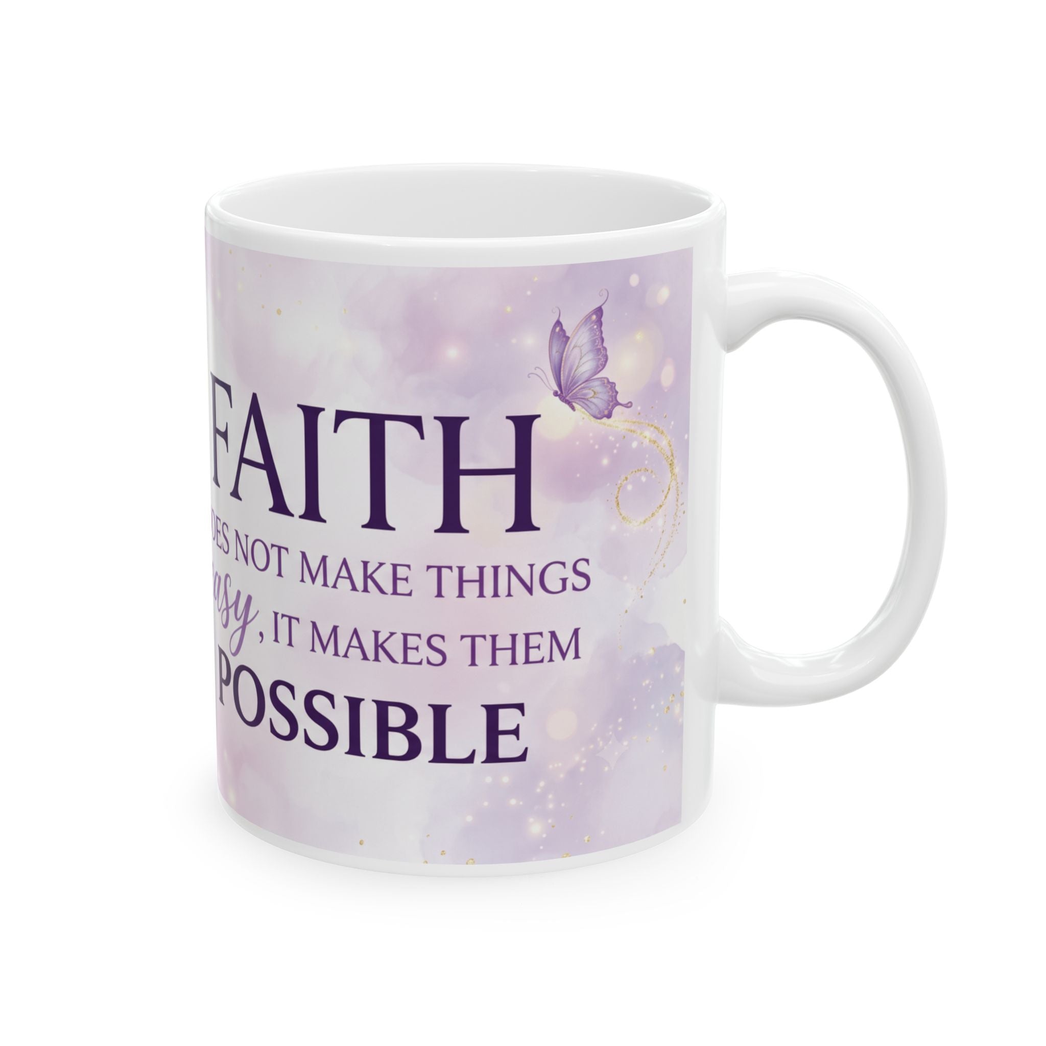 Faith Inspirational Quote Mug | Purple Floral Butterfly Ceramic Mug