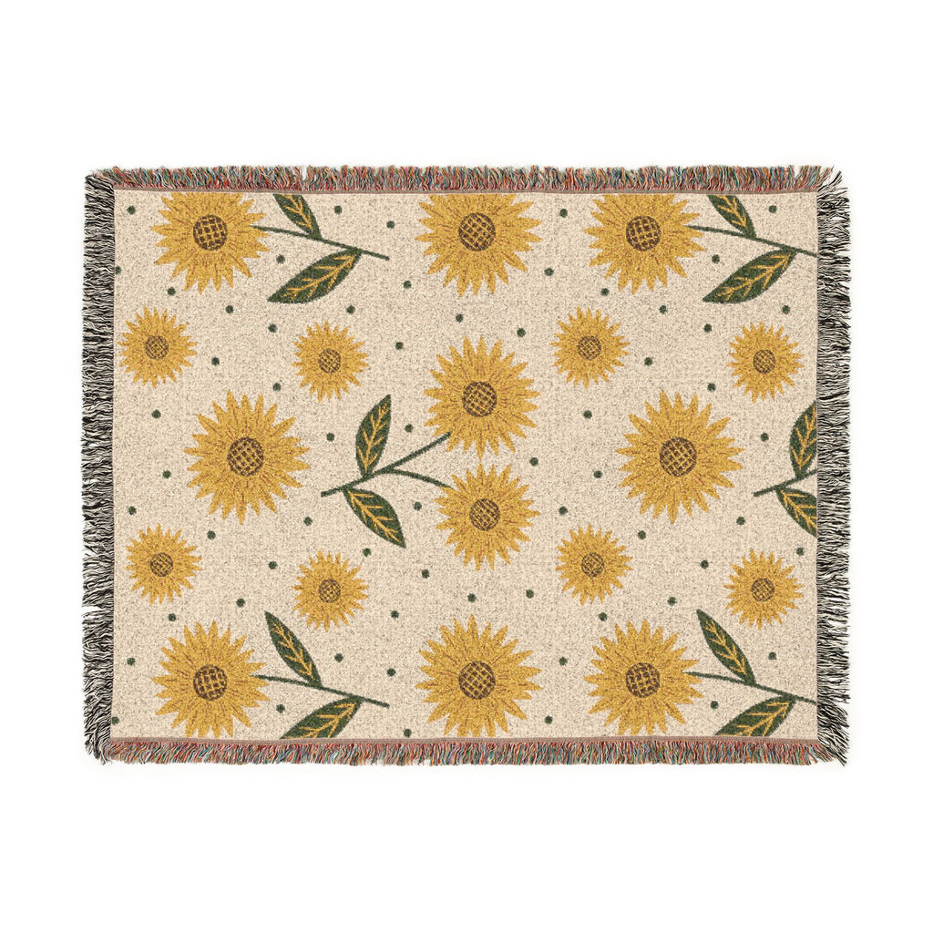 Yellow Sunflower Pattern Woven Blanket | Floral Throw, Cozy Home Decor