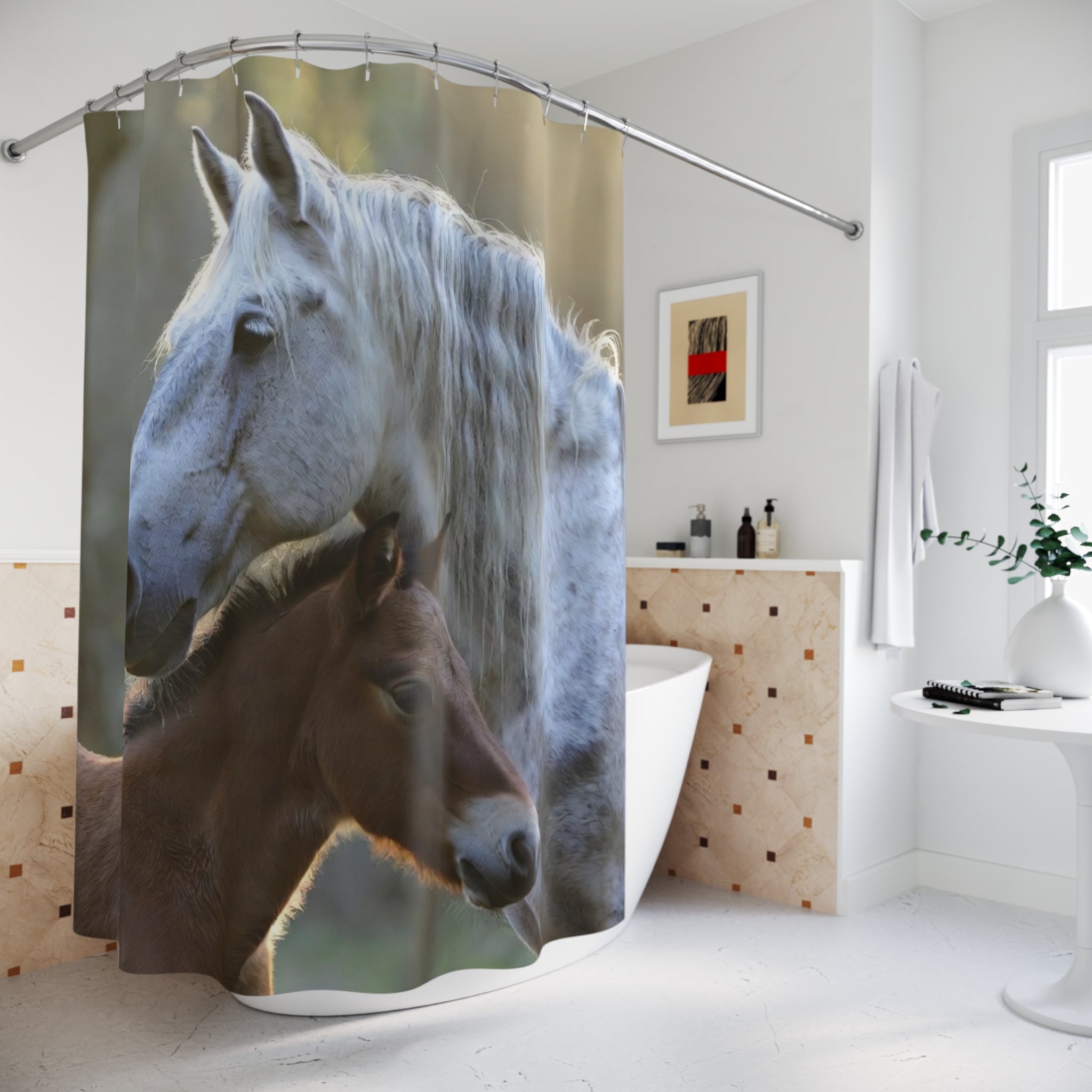 Grey Mare and Foal Shower Curtain | Horse Photography, Rustic Barn Décor