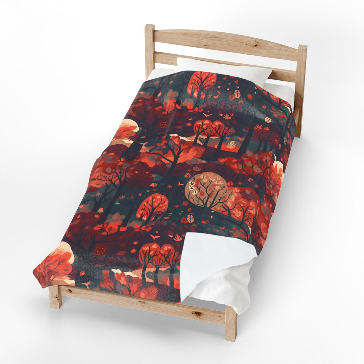 Autumn Forest Moon Velveteen Plush Blanket | Fall Trees Pattern