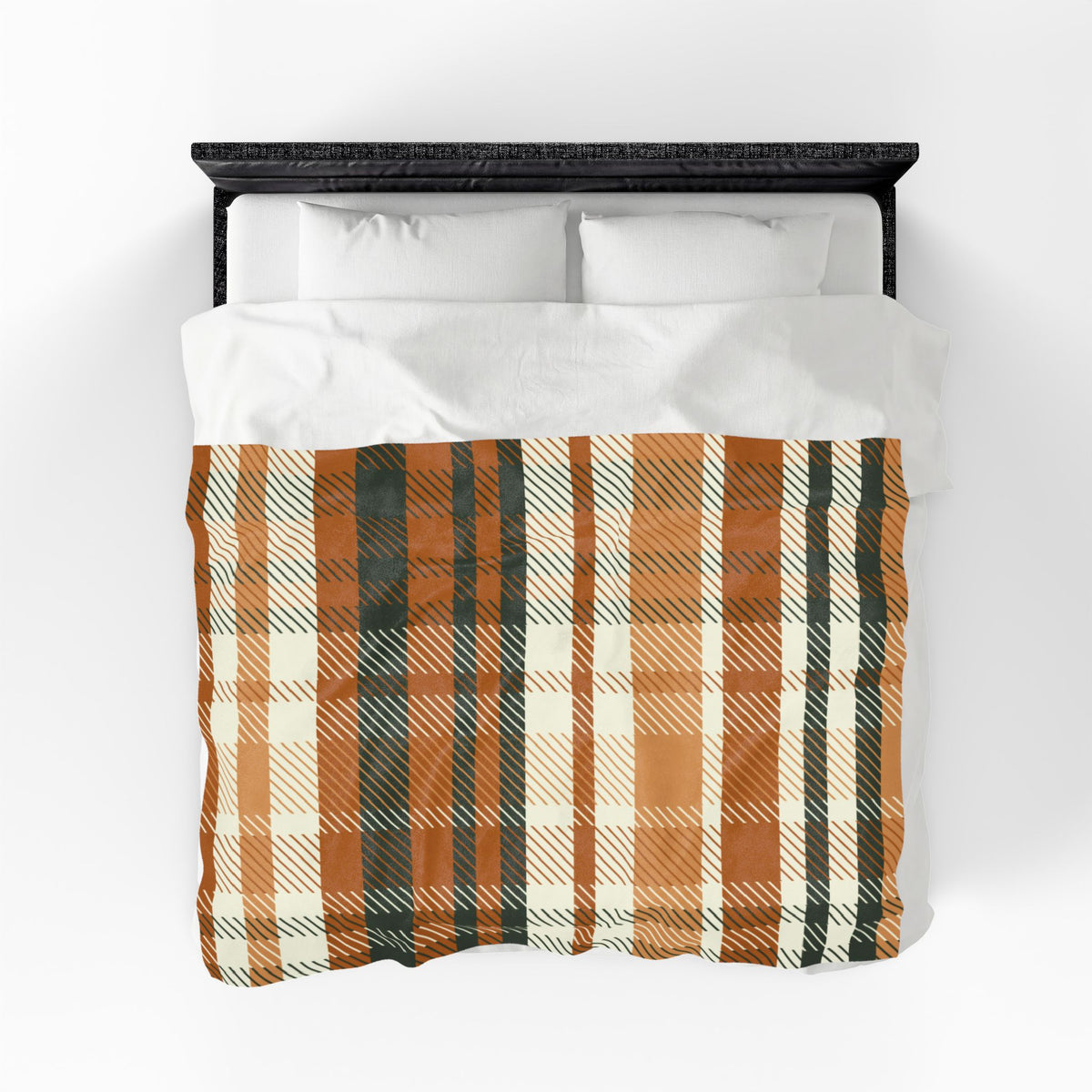 Autumn Plaid Velveteen Plush Blanket | Orange Green Buffalo Check