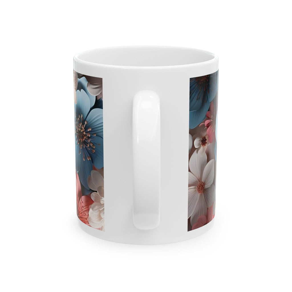Floral Ceramic Mug – Blue & Coral 3D Blossom Coffee Cup (11oz/15oz)