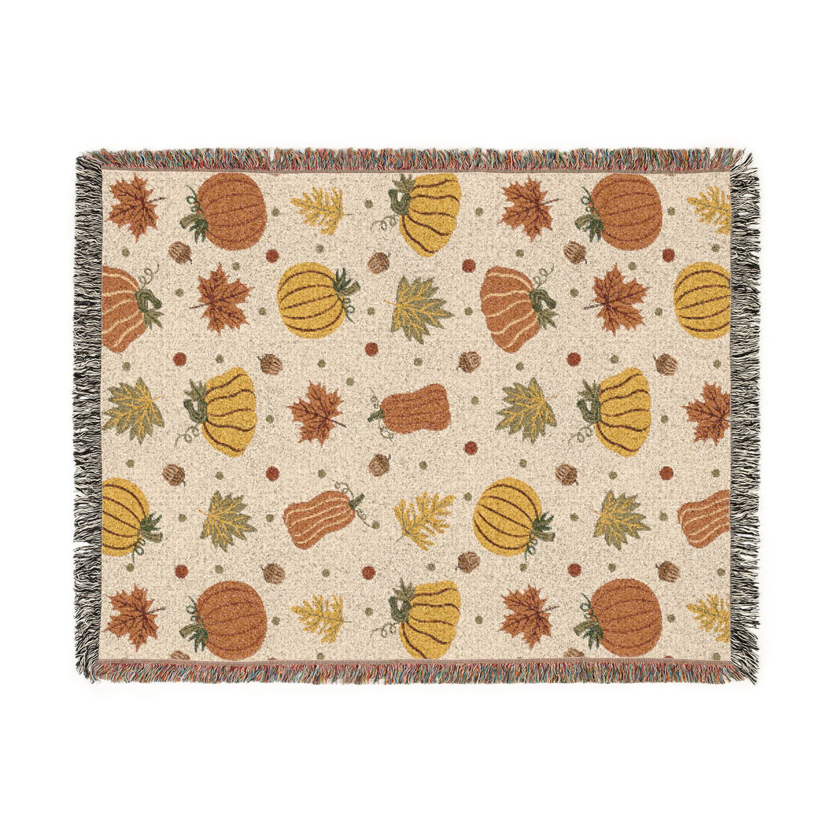 Autumn Pumpkins and Leaves Woven Blanket | Fall Throw