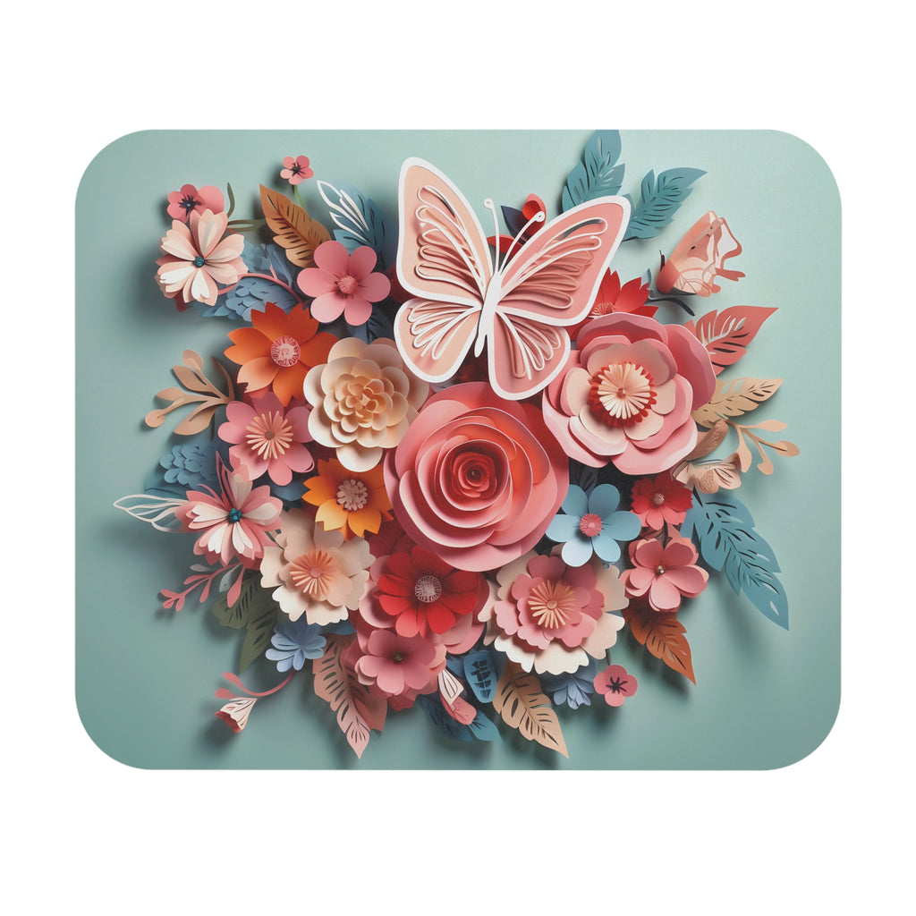 Paper Floral Bouquet Butterfly mouse pad | Floral Desk Accessory