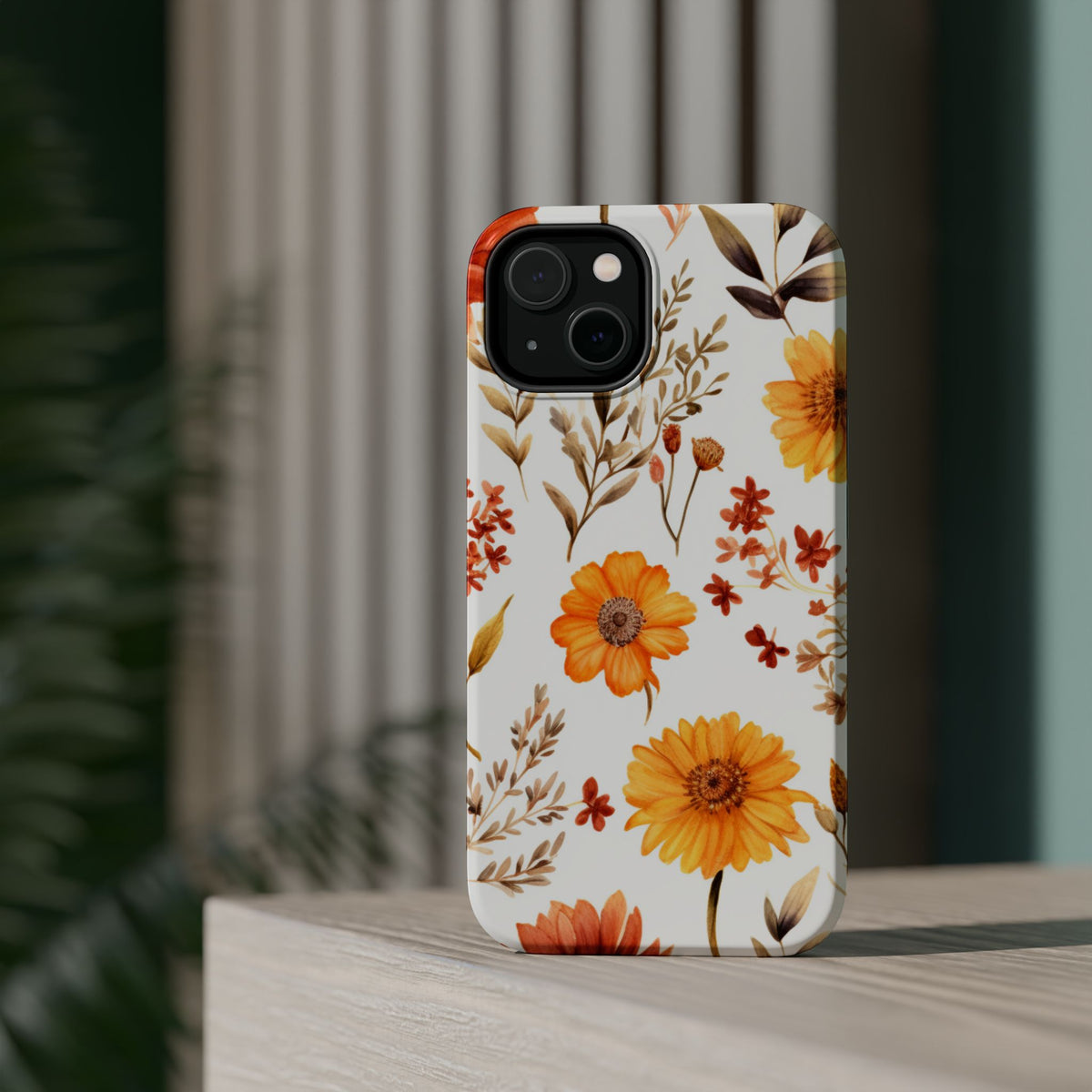 Yellow Floral Pattern Phone Case | Magnetic Impact-Resistant Case