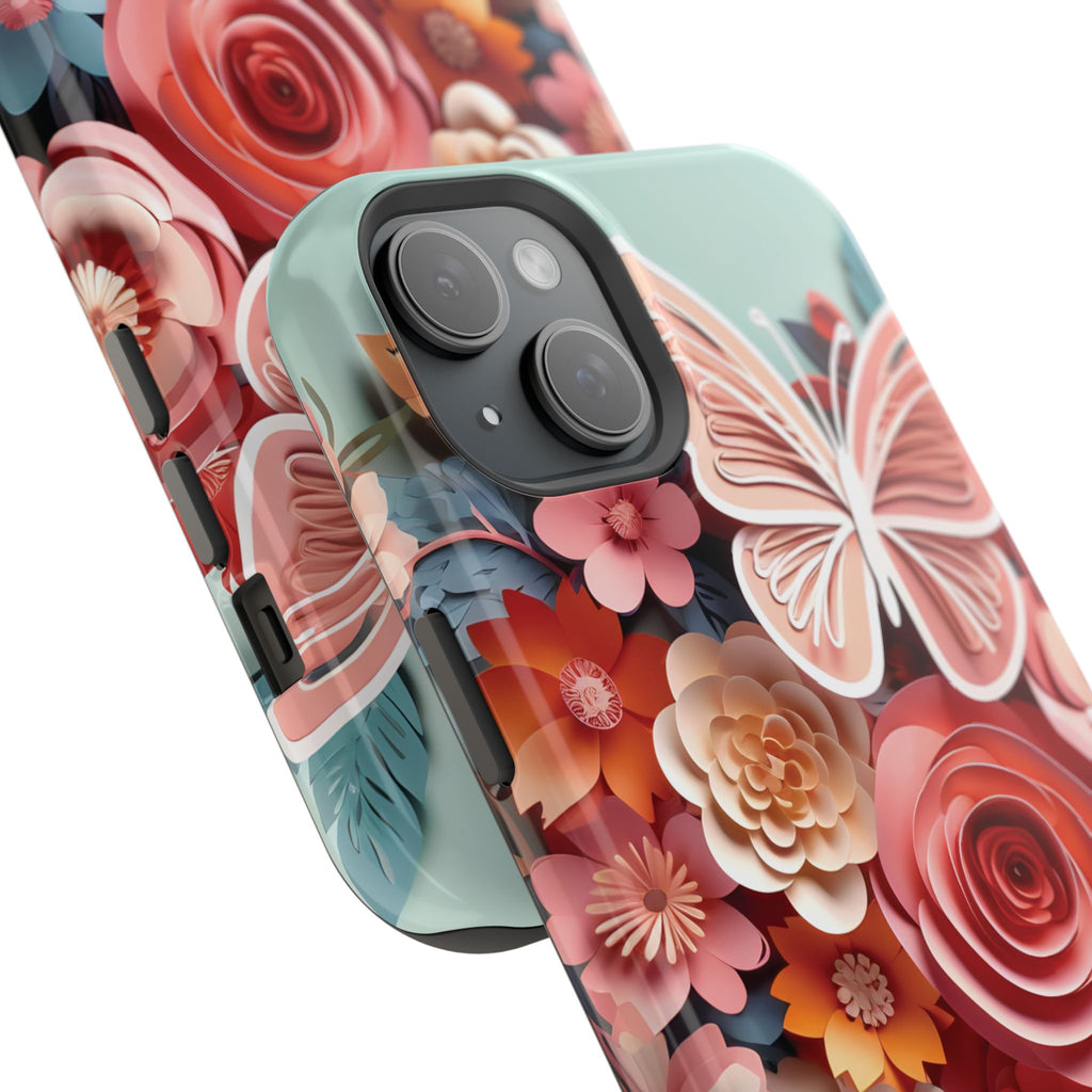 3D Paper Flowers and Butterfly Phone Case | Magnetic Impact-Resistant Case