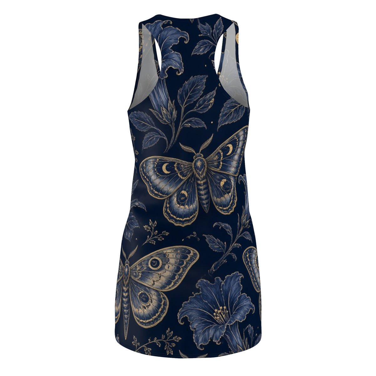 Vintage Moth Floral Racerback Dress | Navy Botanical Allover Print