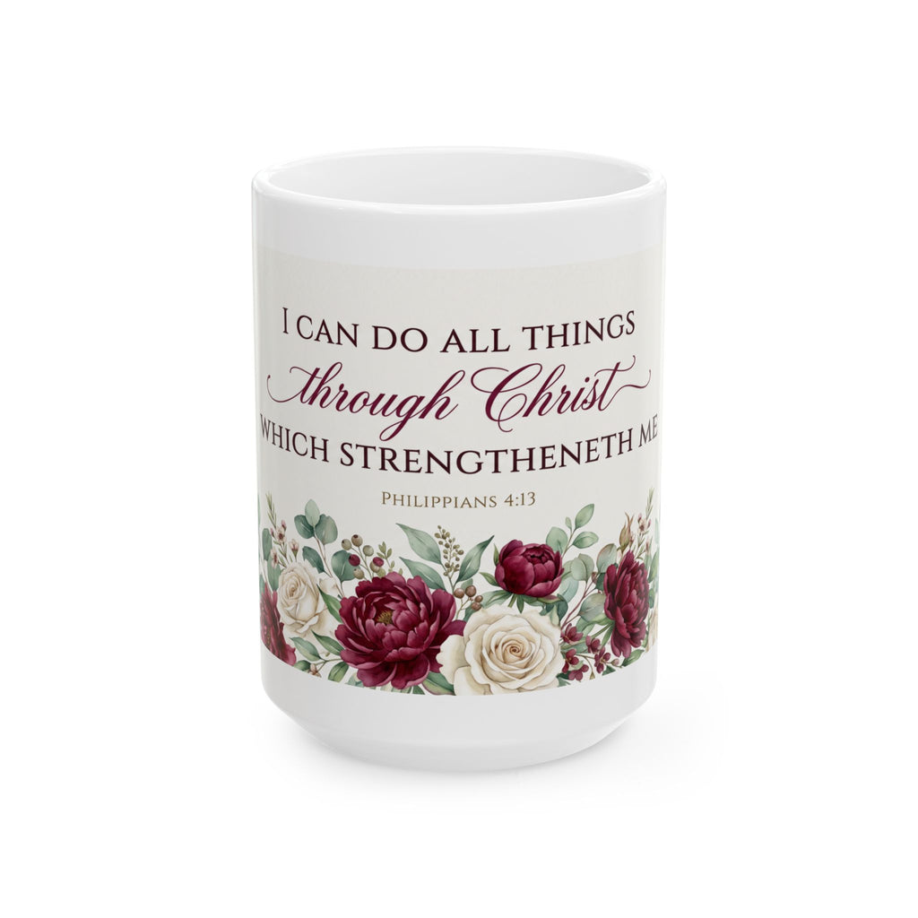 I Can Do All Things Through Christ Mug | Scripture Philippians 4:13 Floral Ceramic