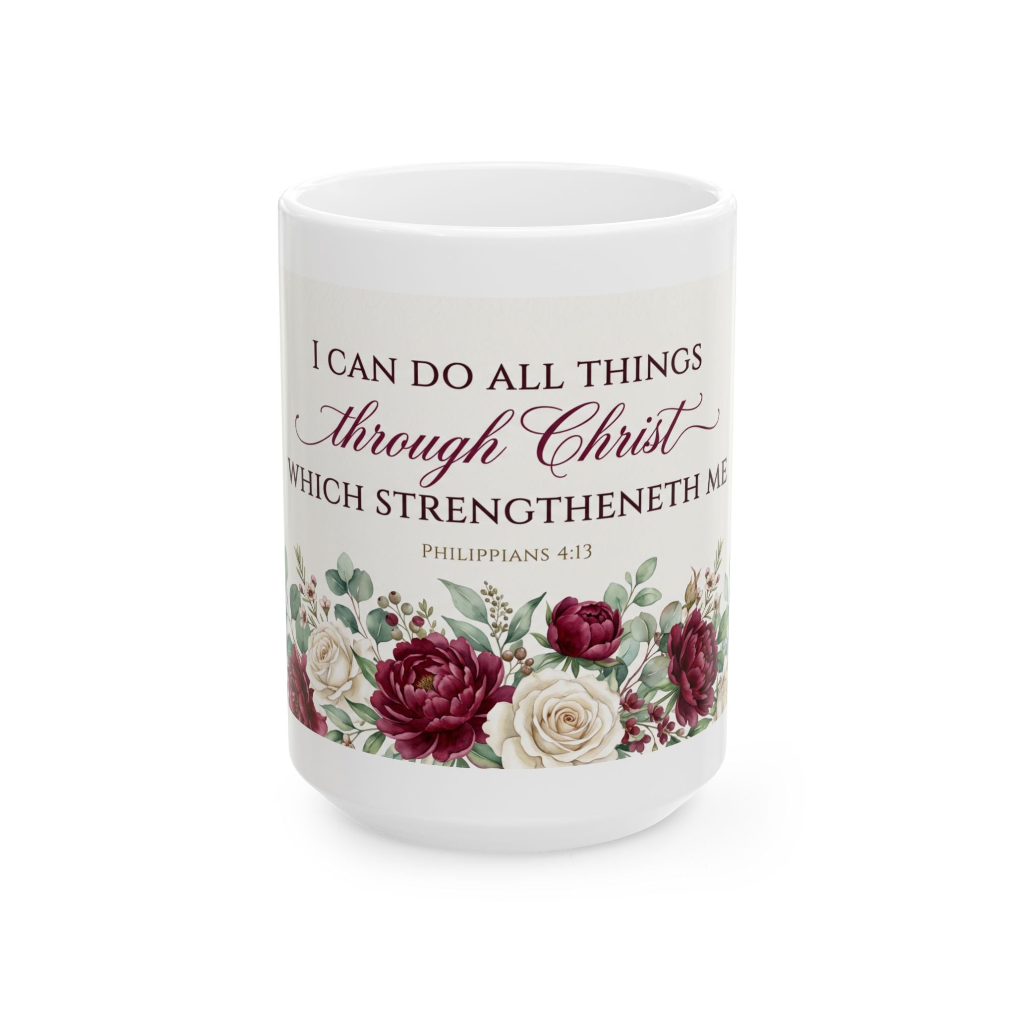 I Can Do All Things Through Christ Mug | Scripture Philippians 4:13 Floral Ceramic