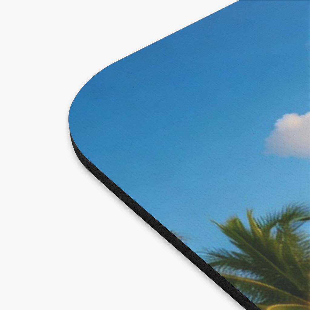 Tropical Beach Scene Mouse Pad | Palm Trees, Ocean Waves, Sandy Shore