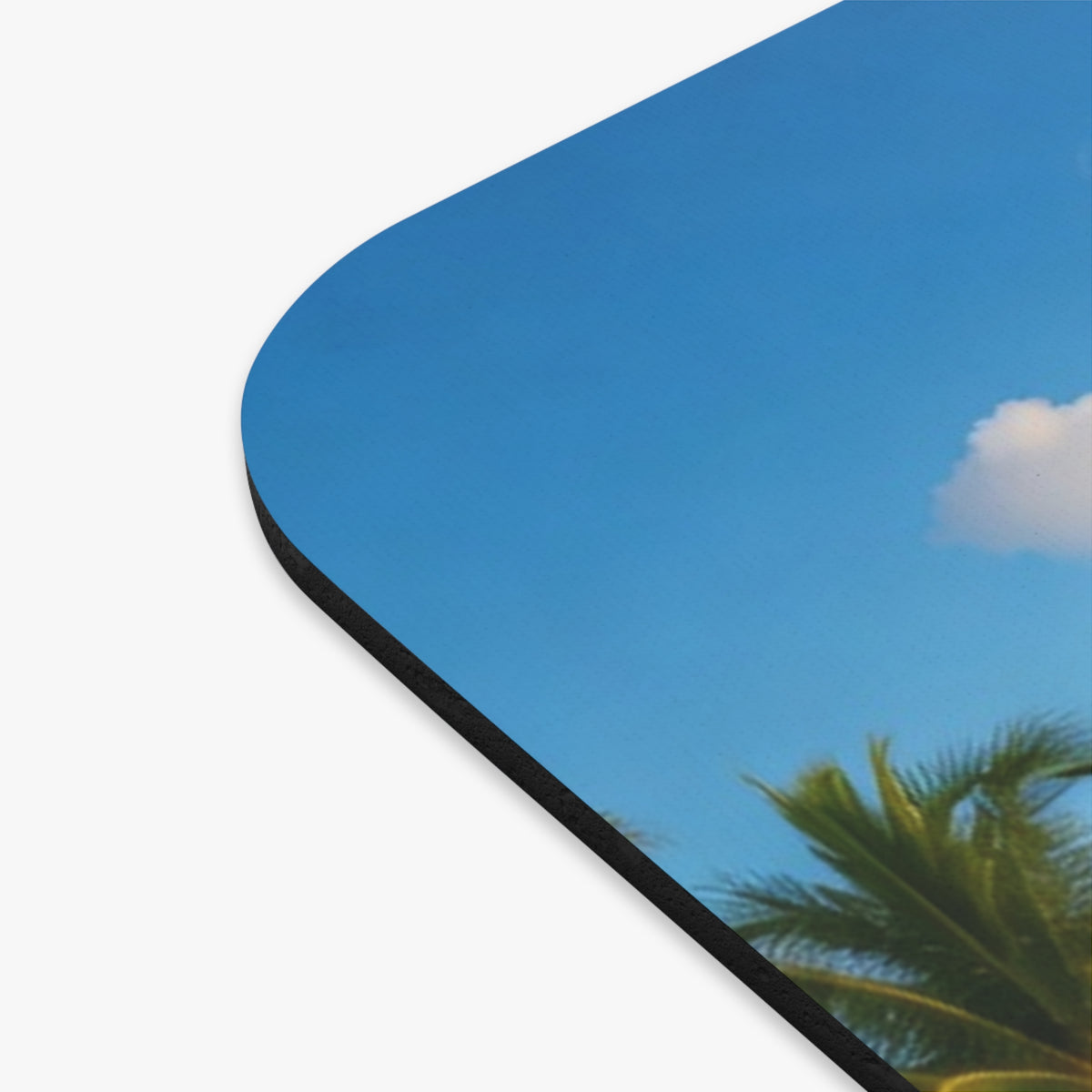 Tropical Beach Scene Mouse Pad | Palm Trees, Ocean Waves, Sandy Shore