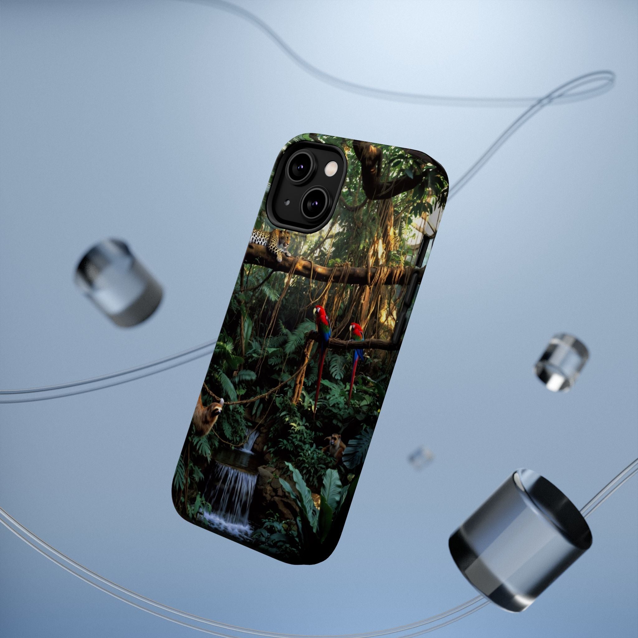 Jungle Waterfall Parrots Phone Case | Tropical Rainforest Nature