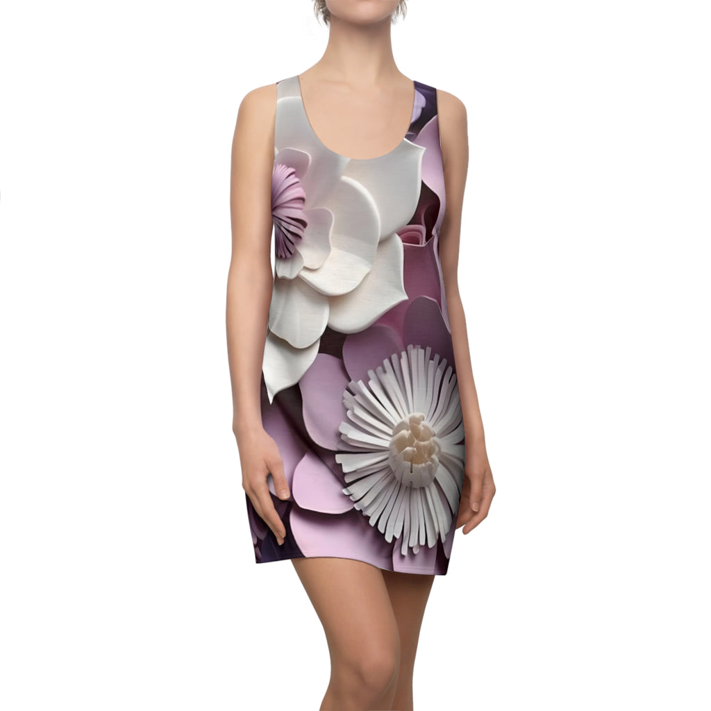 Purple Flower Floral Racerback Dress | Pink White 3D Bloom Print