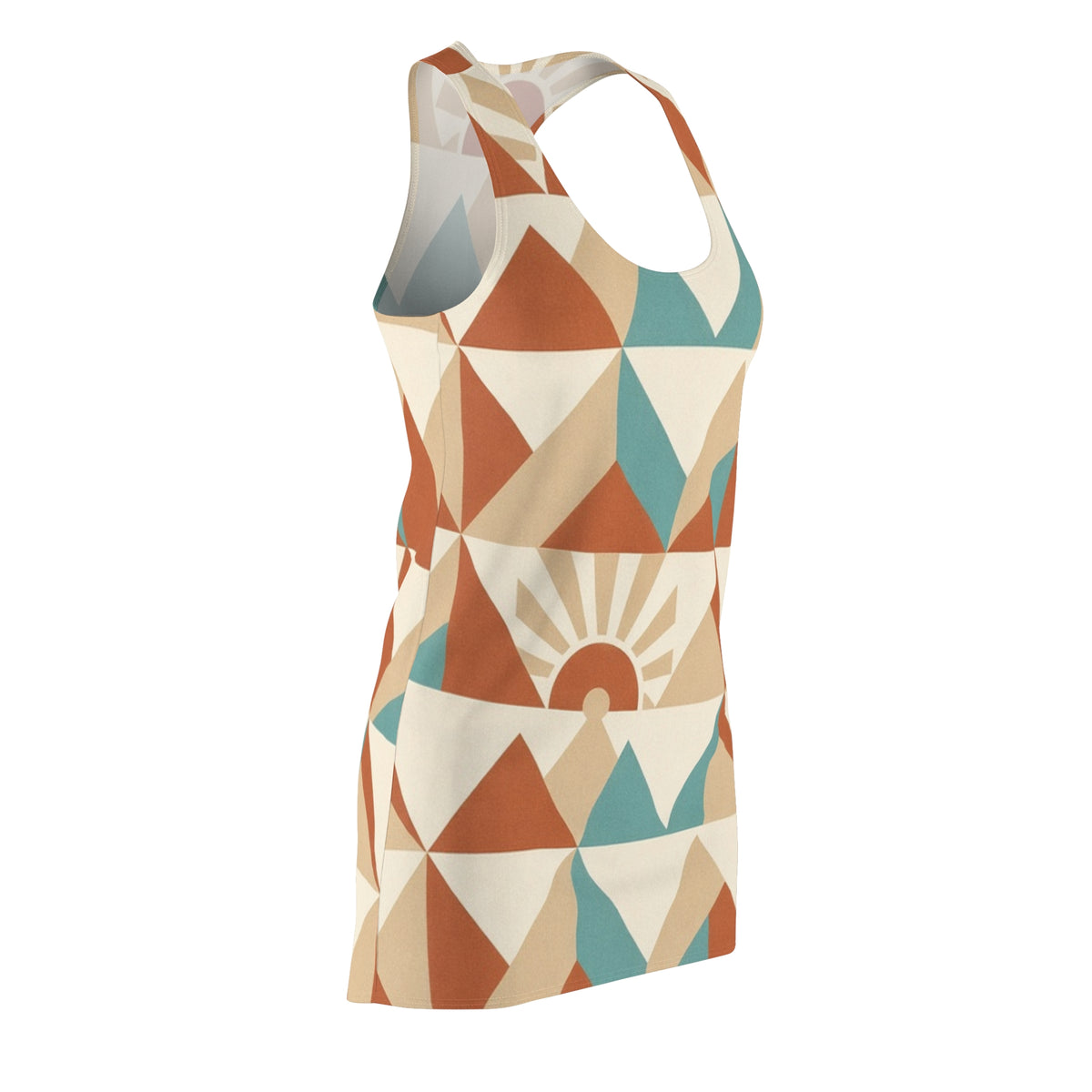 Geometric Sunrise Mountain Racerback Dress | Retro Triangle Print
