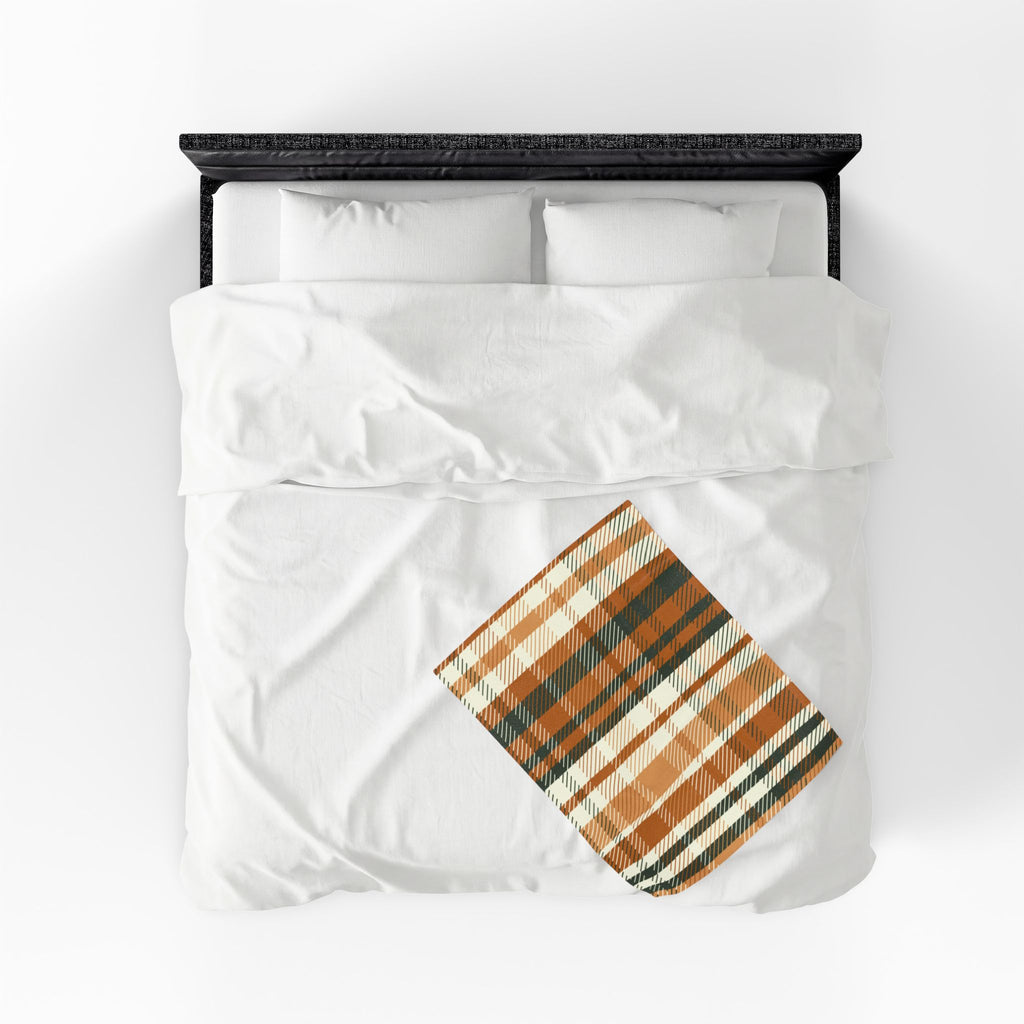Autumn Plaid Velveteen Plush Blanket | Orange Green Buffalo Check