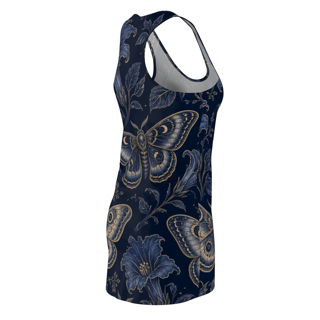 Vintage Moth Floral Racerback Dress | Navy Botanical Allover Print