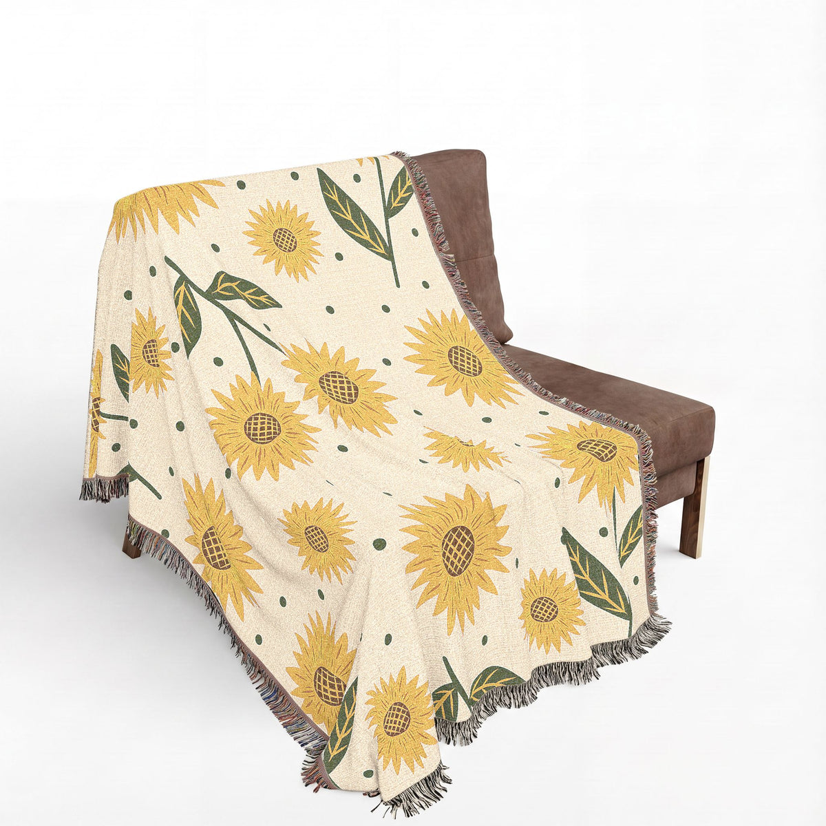 Yellow Sunflower Pattern Woven Blanket | Floral Throw, Cozy Home Decor