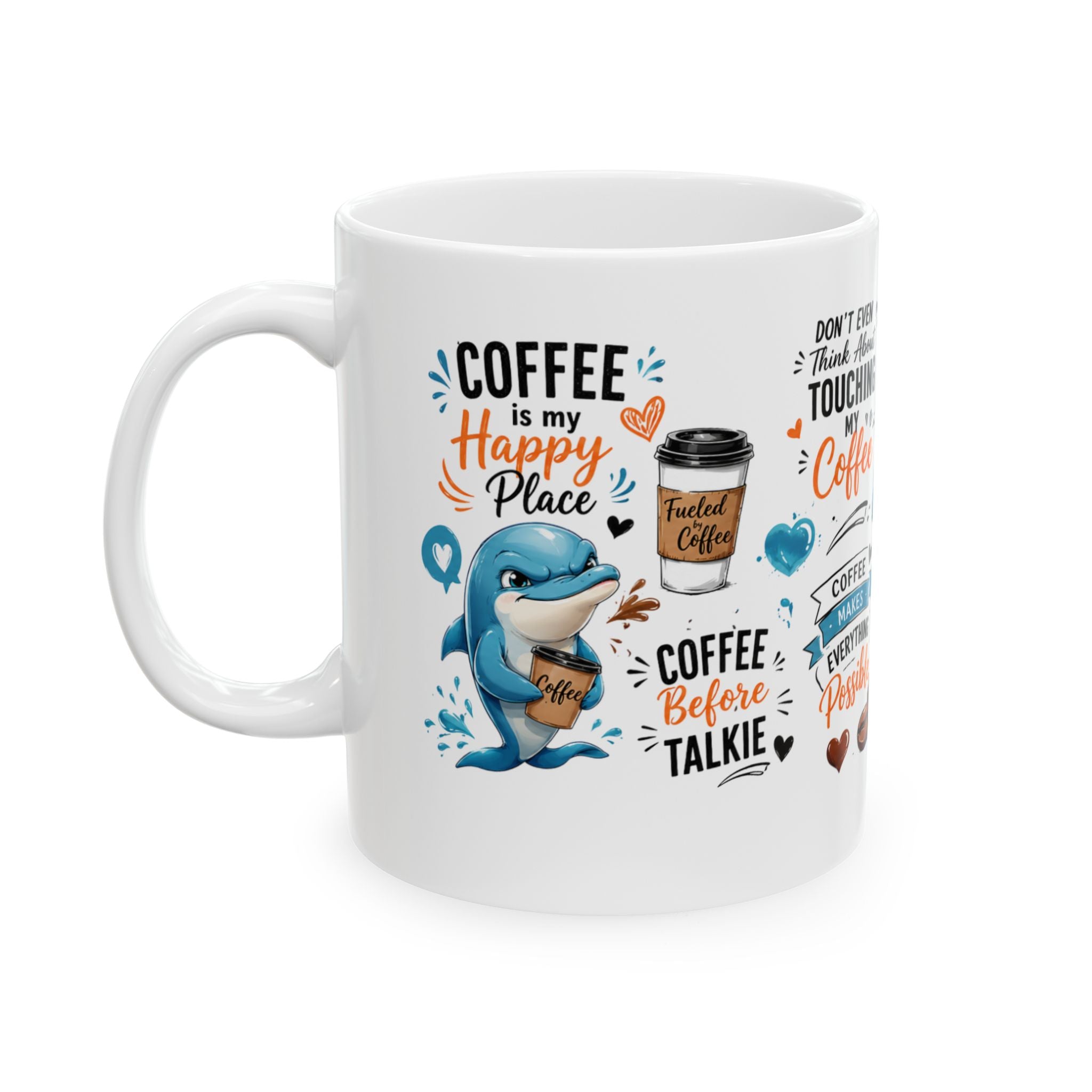 Coffee Shark Mug | Funny Coffee Quotes, Cute Blue Shark Illustration
